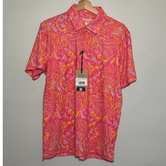 NWT Men's Size S Chubbies Performance Golf Polo in The Raz-Matazz Pink Orange - Picture 2 of 5